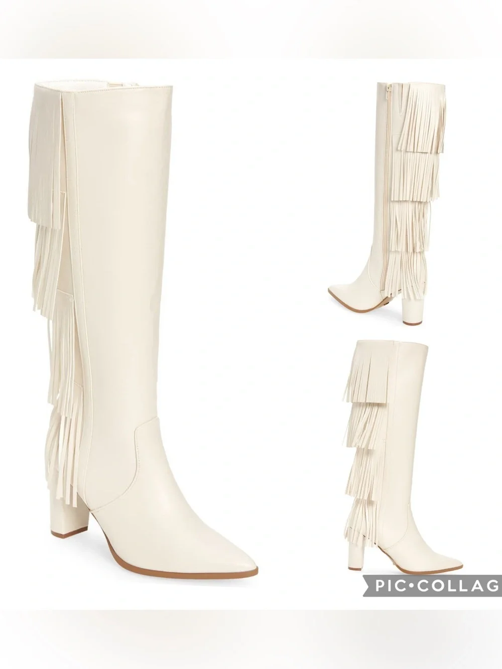Bellini Zaneta Ivory Fringe Wide Calf Western Knee High Boots Size 7